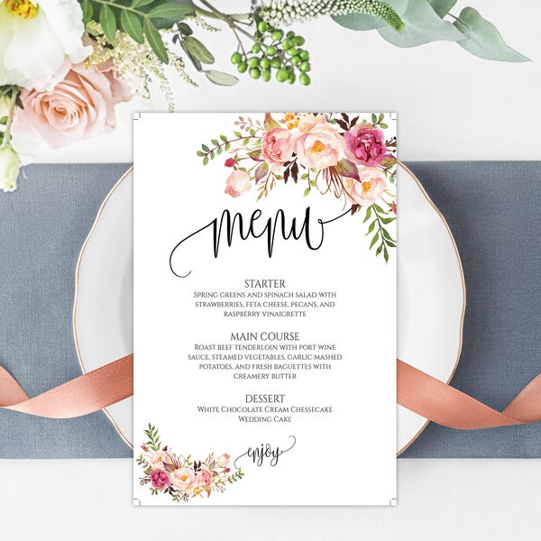 Menu template, editable menu, rustic wedding menu, dinner menu, rustic menu, DIY menu, printable menu card, DIY wedding menu, wedding, A101