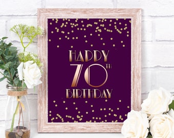 70 Years Blessed Banner 70 Birthday Banner 70 Party Decorations 70 Gold ...