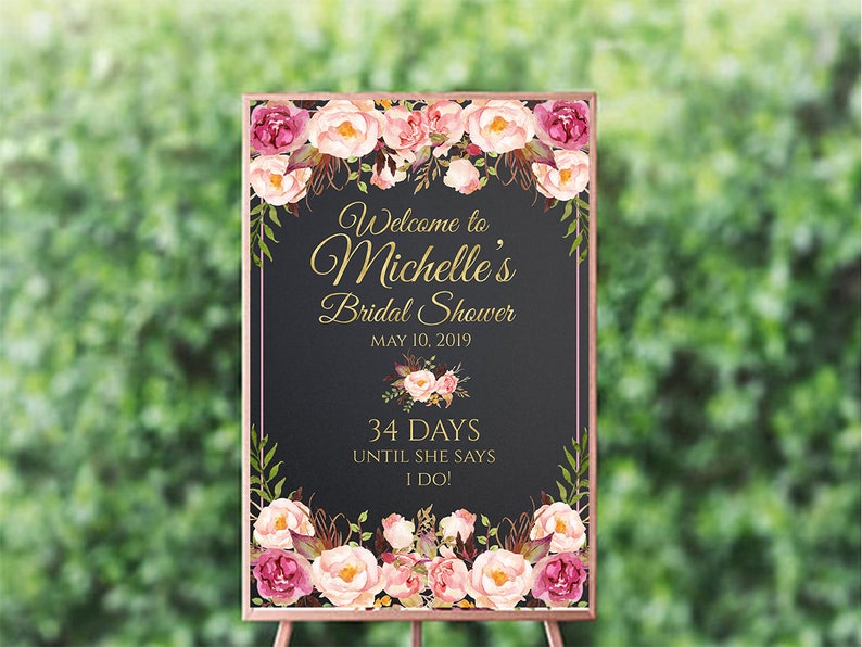 days until sign bridal luncheon welcome bridal sign Bridal shower sign hens party sign floral romantic blooms welcome to bridal