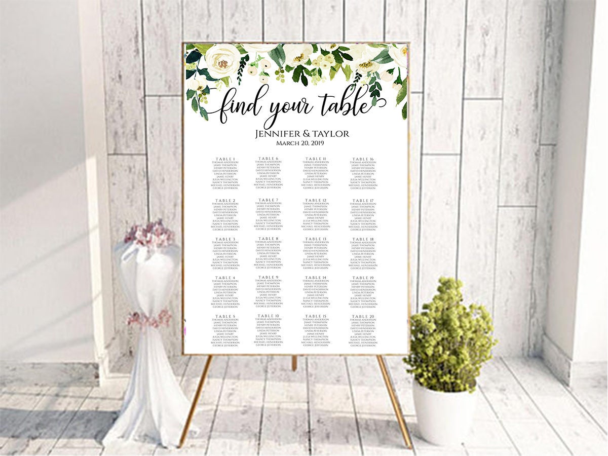 Floral Seating Chart Wedding Guest List Table Assignment Etsy