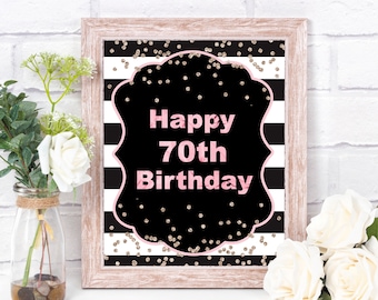 70 Years Blessed Banner 70 Birthday Banner 70 Party Decorations 70 Gold ...