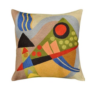 Kandinsky Cushion Cover Composition VII Modern Pillowcase Couch Abstract Bed Farmhouse Chair Sofa Cushion Hand Embroidered Wool Size 18x18