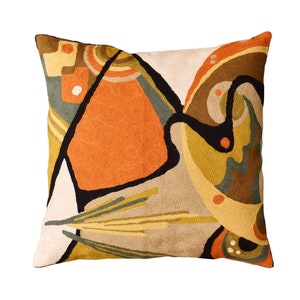 Kandinsky Modern Pillow Cover Flow Orange Abstract Pillowcase Farmhouse Chair Cushion Contemporary Outdoor Pillows Handmade Wool Size 18x18