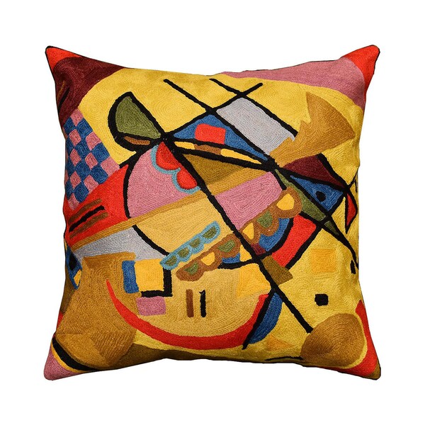 Kandinsky Yellow Gold Pillow Cover Varyagi Hand Embroidered, Wool, 18x18"