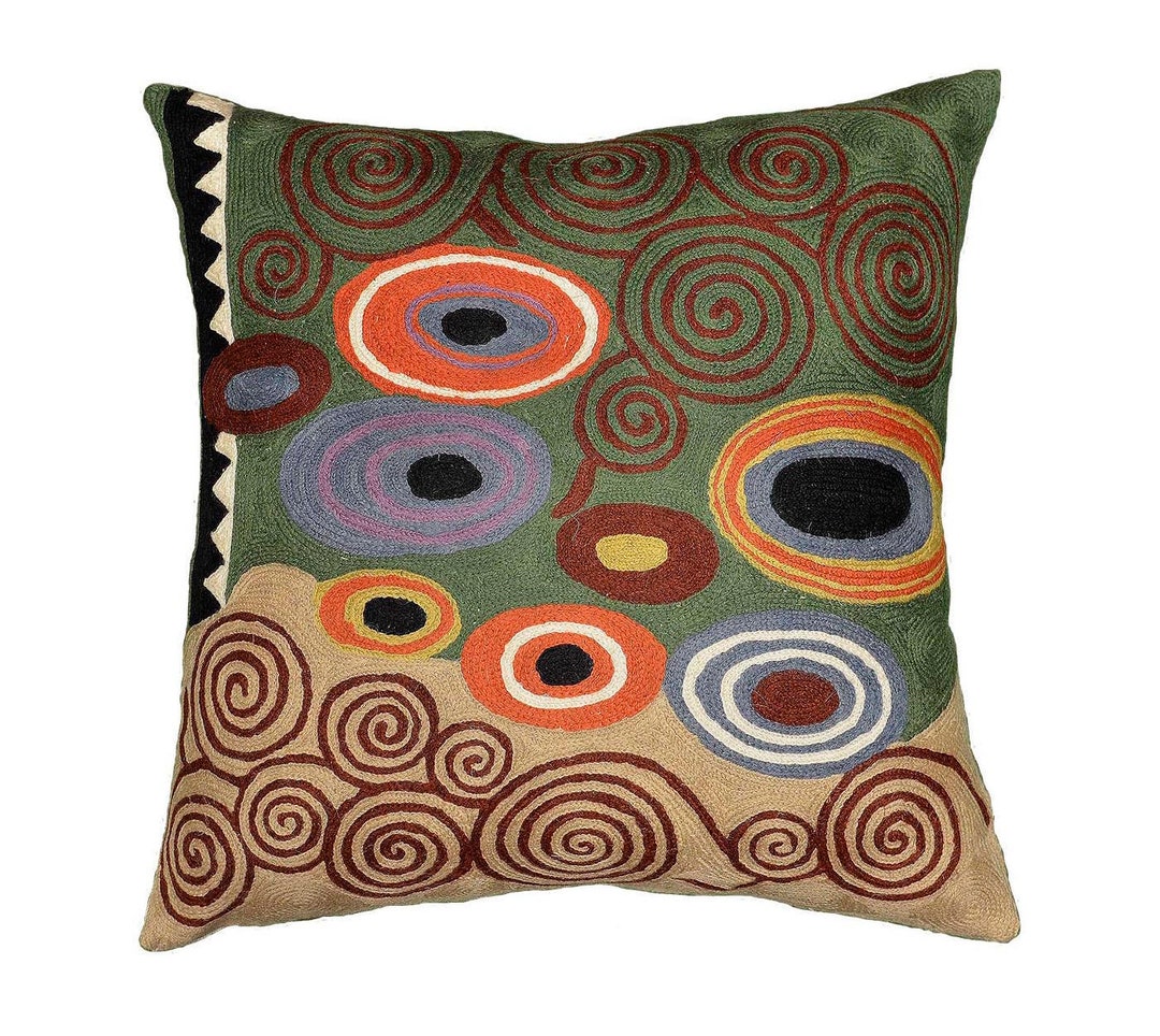 Klimt Green Swirls Decorative Pillow Cover Wool Hand - Etsy