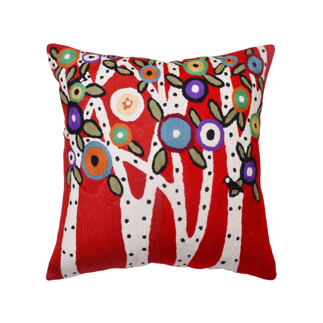 Red Floral Pillow Cover Tree of Life Pillowcase Blooms Karla Gerard Red