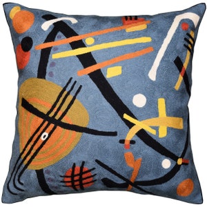 Kandinsky Gray Decorative Pillow Cover Escape Abstract Grey Cushions Hand Embroidered Wool 18x18"