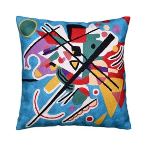 Kandinsky Decorative Pillow Cover Blue Painting Abstract Cushion Wool HandEmbroidered 18x18