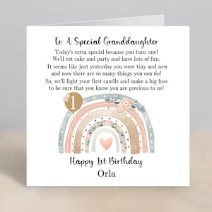 GRANDDAUGHTER 1st Birthday Card Personalised Granddaughter First Birthday Card Granddaughter Rainbow 1st Birthday Card