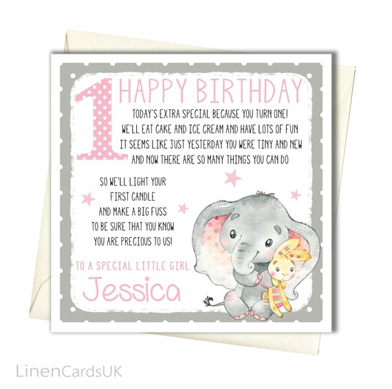 1st Birthday Card Personalised Girl 1st First Birthday Card Etsy