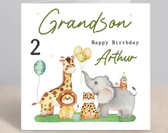 GRANDSON Personalised Grandson Birthday Card 1st 2nd 3rd 4th 5th 6th 7th 8th Any Age Grandson Jungle Animals Safari Birthday Card