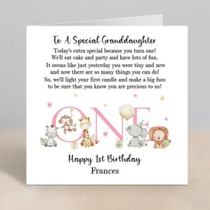 GRANDDAUGHTER 1st Birthday Card Personalised Granddaughter First Birthday Card Granddaughter Safari Jungle 1st Birthday Card