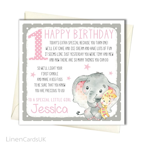 1st Birthday Card Personalised Girl 1st First Birthday Card Etsy