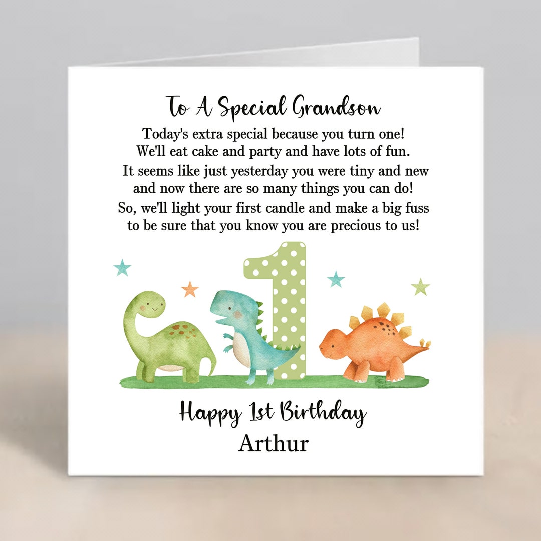 GRANDSON 1st Birthday Card Personalised Grandson First Birthday Card ...