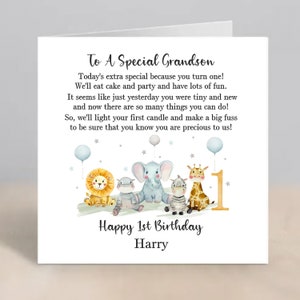 GRANDSON 1st Birthday Card Personalised Grandson First Birthday Card 1st Birthday Card For Grandson Jungle Safari Animals 1st Birthday Card