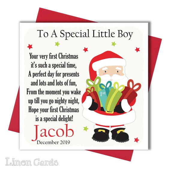 CHRISTMAS CARD GRANDSON OR GRANDDAUGHTER 1ST CHRISTMAS FIRST CUTE SANTA