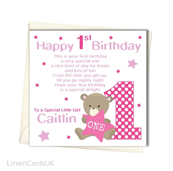 Personalised Girls 1st Birthday Card First Birthday Card For Etsy