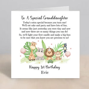 GRANDDAUGHTER 1st Birthday Card Personalised Granddaughter First Birthday Card Granddaughter Safari Jungle 1st Birthday Card