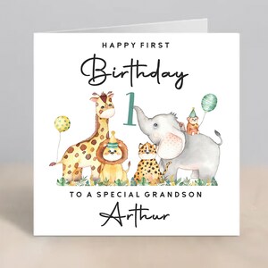 GRANDSON 1st Birthday Card Personalised Grandson First Birthday Card ...