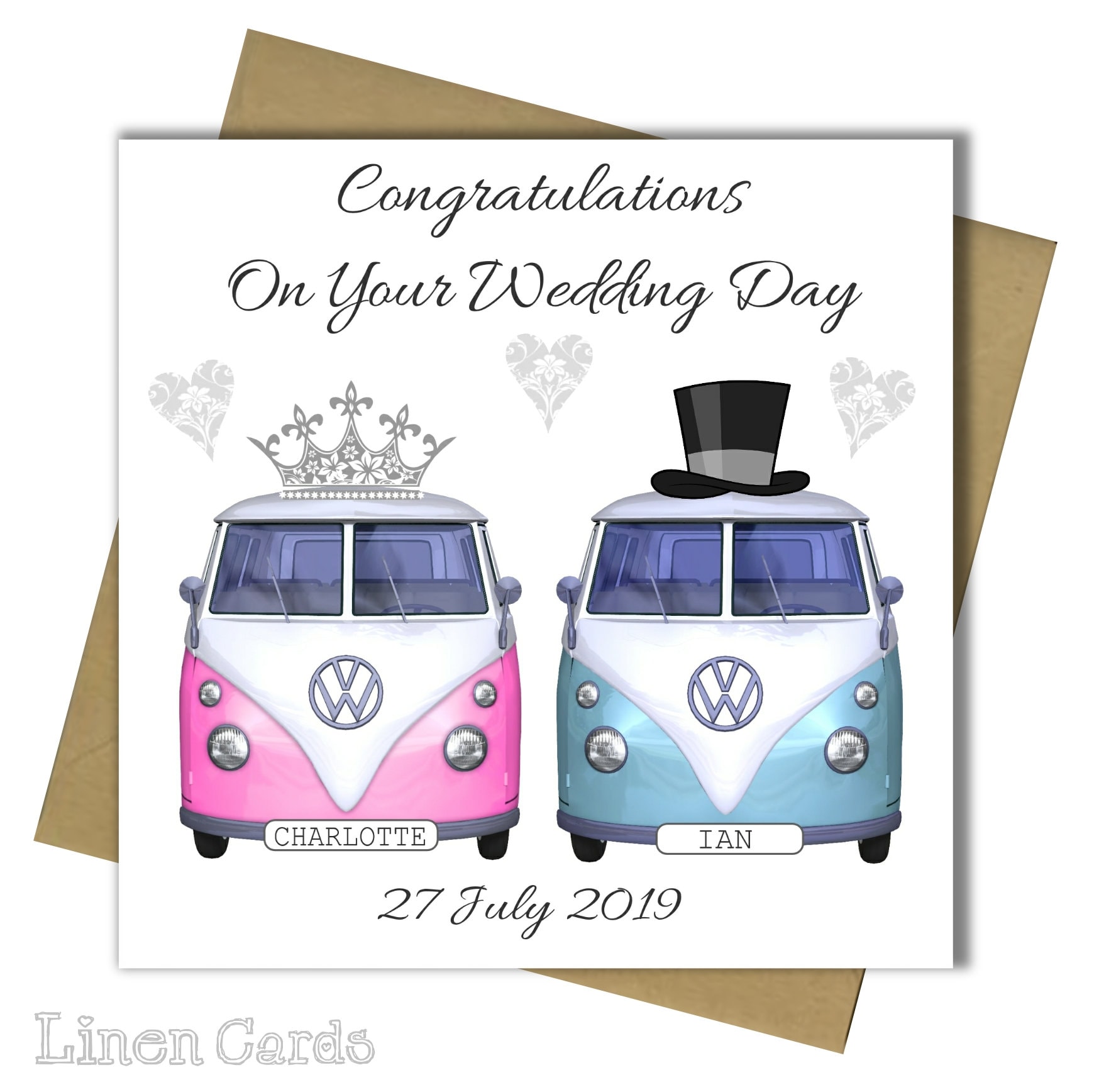 Personalised Wedding Card Money Gift Wallet Engagement VW CAMPER VAN ANY COLOUR