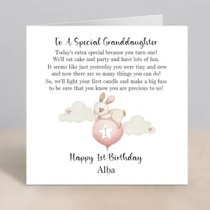 GRANDDAUGHTER 1st Birthday Card Personalised Granddaughter First Birthday Card Granddaughter Rabbit 1st Birthday Card