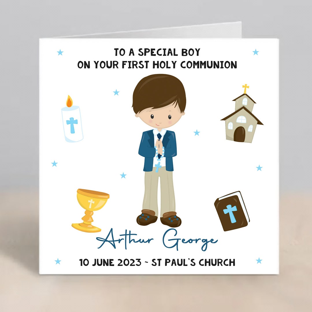 1st Holy Communion Card, Personalised First Holy Communion Card Boy ...