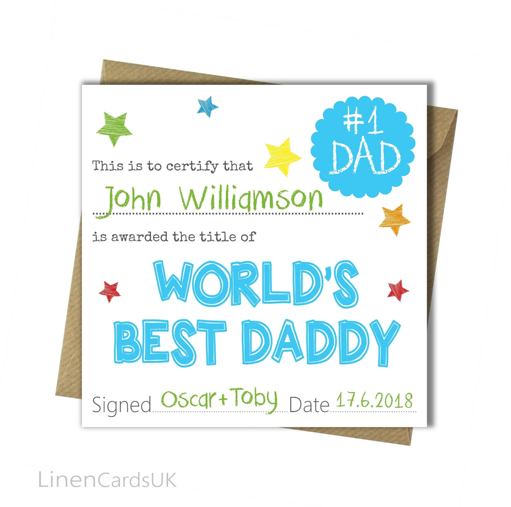 Personalised Birthday Poem Keepsake for World's Best Daddy Certificate gift Card 