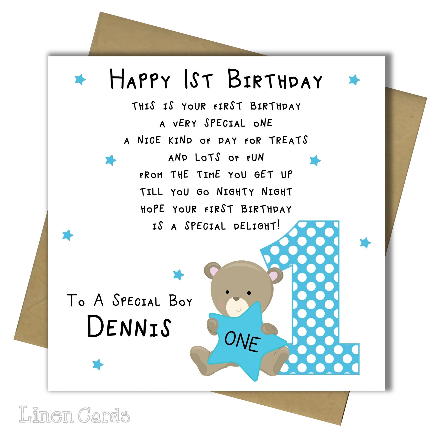 Funny personalised 1st birthday card for boy son brother edit name 1 bday card 