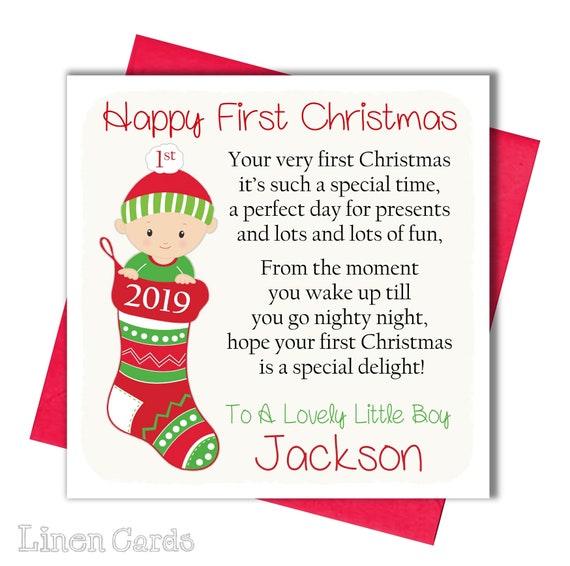 Beautiful 1st Christmas card baby boy//girl grandson//daughter//nephew//cousin