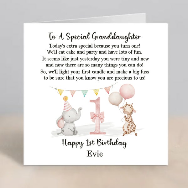 GRANDDAUGHTER 1st Birthday Card Personalised Granddaughter First Birthday Card Granddaughter Safari Jungle 1st Birthday Card