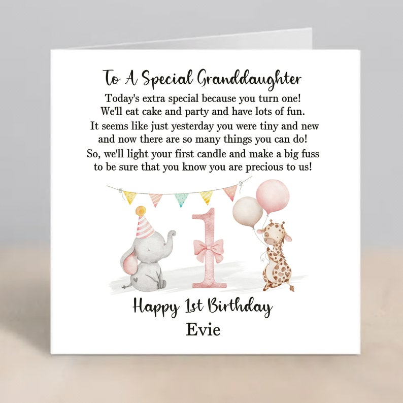 GRANDDAUGHTER 1st Birthday Card Personalised Granddaughter First Birthday Card Granddaughter Safari Jungle 1st Birthday Card image 1
