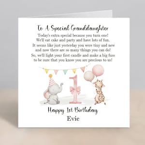 GRANDDAUGHTER 1st Birthday Card Personalised Granddaughter First Birthday Card Granddaughter Safari Jungle 1st Birthday Card image 2