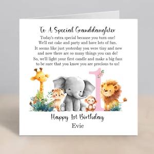 GRANDDAUGHTER 1st Birthday Card Personalised Granddaughter First Birthday Card Granddaughter Safari Jungle 1st Birthday Card