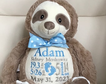 Personalized Stuffed Animal, Personalized Baby Gifts, Birth Announcement Gifts, Personalized gifts for kids, Birth keepsake, Baby sloth,