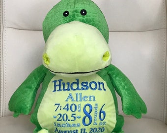 Personalized Stuffed Animal, Personalized Dinosaur, Personalized Baby Gifts, Birth Announcement Gifts, Dinosaur Stuffie, Birth keepsake