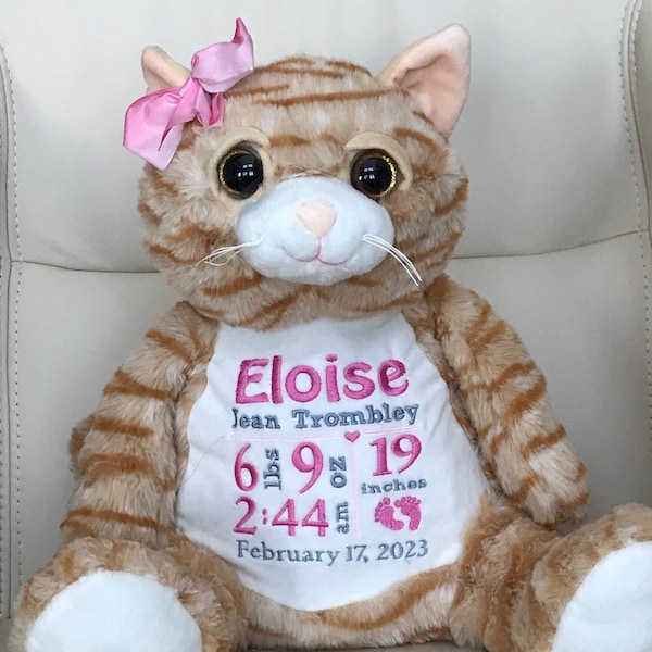 Personalized Stuffed Animal, Personalized Baby Gift, Cat Gift, Birth Announcement, Cat Gift, New baby Gift, Cat lover, Kitty baby, Cat baby