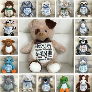 Personalized Stuffed Animal, Personalized Baby Gift, Birth Announcement Stuffed Animal, Birth Stats stuffed animal, Newborn Gift