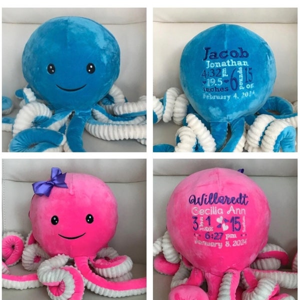 Personalized Stuffed Animal, Personalized Octopus, Personalized Baby Gifts,  Octopus Gifts, Birth Announcement Gifts, Octopus Stuffie