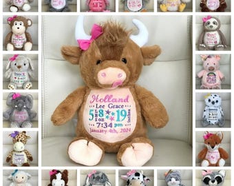 Peluche personnalisée, cadeau bébé personnalisé, peluche faire-part de naissance, peluche info naissance, ours en peluche à message personnalisé