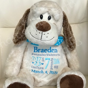 Personalized Stuffed Animal, Personalized Baby Gift,  Dog Gift, Birth Announcement Stuffed Animal, Dog Plush, Dog