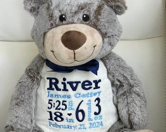 Personalized Stuffed Animal, Personalized Teddy Bear, Personalized Baby Gifts, Birth Announcement Gifts, Personalized gifts for kids,