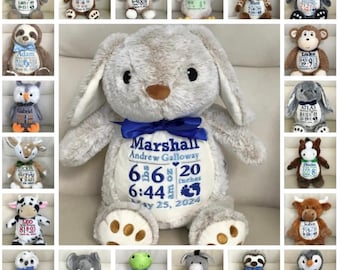Personalized Stuffed Animal, Personalized Baby Gift, Birth Announcement Stuffed Animal, Birth Stats stuffed animal, Newborn Gift