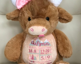 Personalized Stuffed Animal, Personalized Cow, Personalized Baby Gifts,  Highland Cow Gift, Birth Announcement Gifts, Farm Nursery, Cow Baby