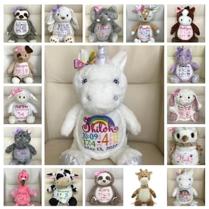 Personalized Stuffed Animal, Personalized Baby Gift, Birth Announcement Stuffed Animal, Birth Info stuffed animal, Custom message teddy bear
