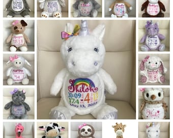 Personalized Stuffed Animal, Personalized Baby Gift, Birth Announcement Stuffed Animal, Birth Info stuffed animal, Custom message teddy bear