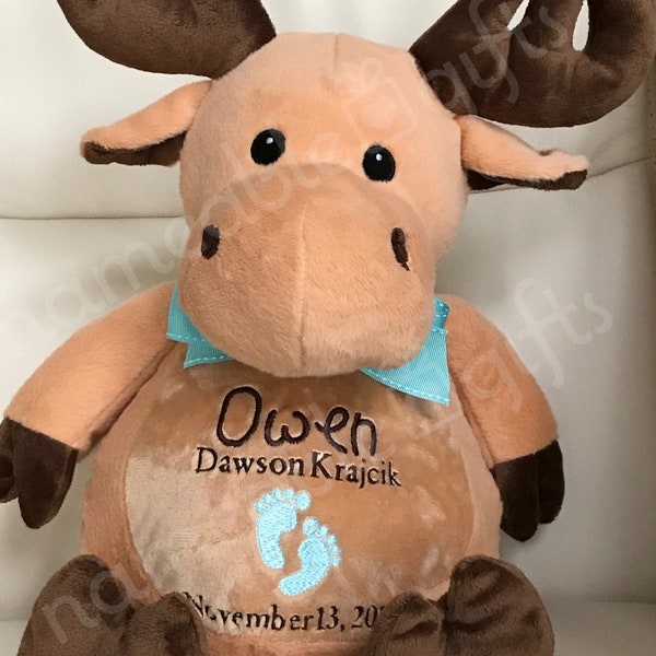 Personalized Stuffed Animal, Personalized Moose, Personalized Baby Gifts,  Moose Gifts, Birth Announcement Gifts, Moose Stuffie, Moose