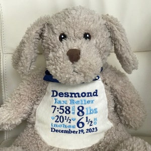 Personalized Stuffed Animal, Personalized Baby Gift,  Dog Gift, Birth Announcement Stuffed Animal, Dog Plush, Dog