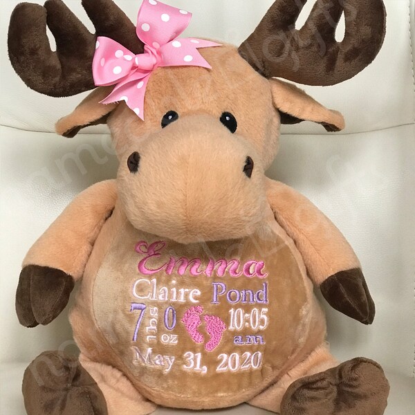 Personalized Stuffed Animal, Personalized Moose, Personalized Baby Gifts,  Moose Gifts, Birth Announcement Gifts, Moose Stuffie, Moose