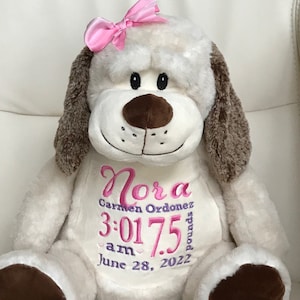 Personalized Stuffed Animal, Personalized Baby Gift,  Dog Gift, Birth Announcement Stuffed Animal, Dog Plush, Ivory Dog