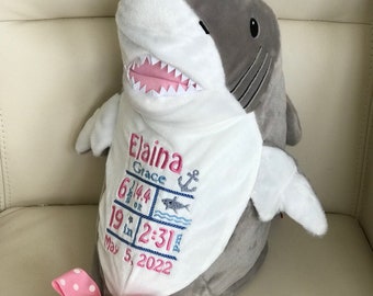 Personalized Stuffed Animal, Personalized Shark, Personalized Baby Gifts, Birth Announcement Gifts, Shark Stuffie, Shark gifts, Shark toy